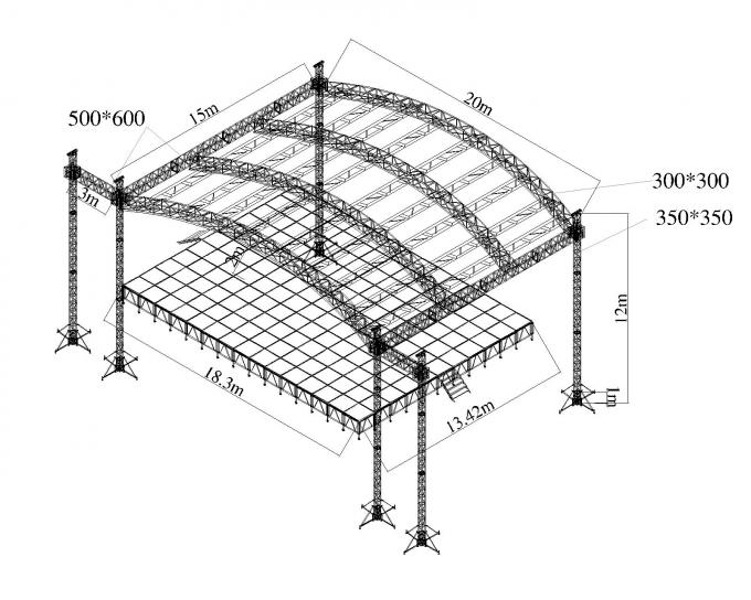 Сверхмощная алюминиевая система ферменной конструкции этапа с шатром ПВК материальным, ферменной конструкцией освещения этапа